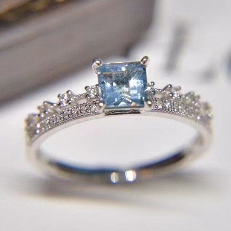 Aquamarine dubbel ontwerp edelsteen ring voor meisje