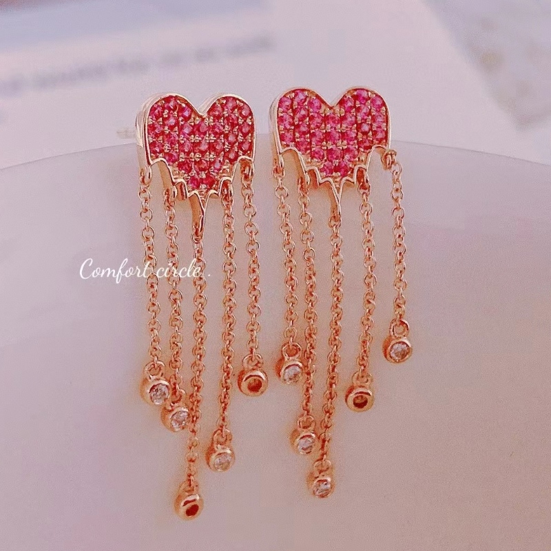 Nieuw design roze saffier Tassel 18k gouden oorbel cadeau voor meisje