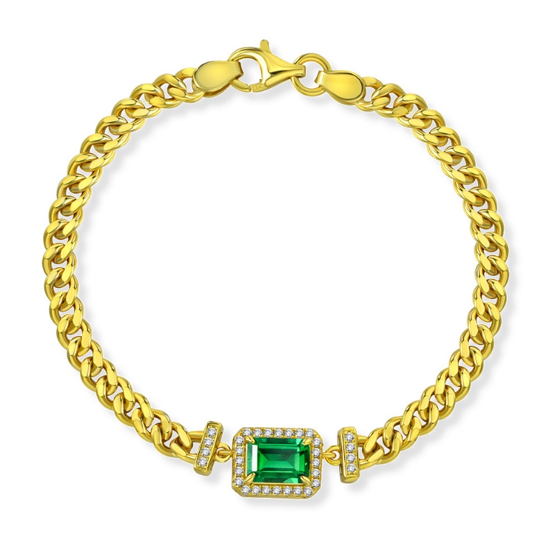 2022 NIEUW 1CT Gecultiveerd Emerald 5*7 Cubaanse armband Europese en Amerikaanse retro -sieraden